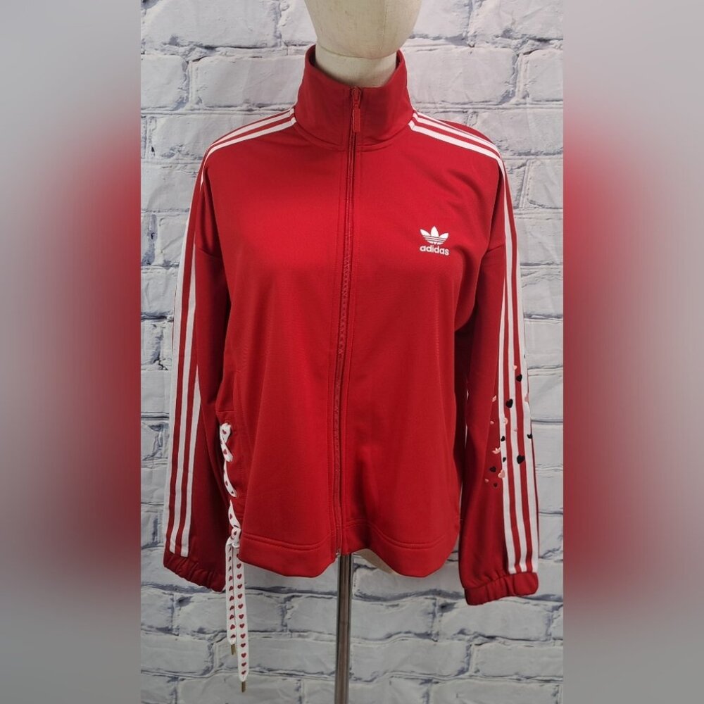 NWOT adidas Womens Track Jacket Valentine's Edition Hearts Red White size Medium